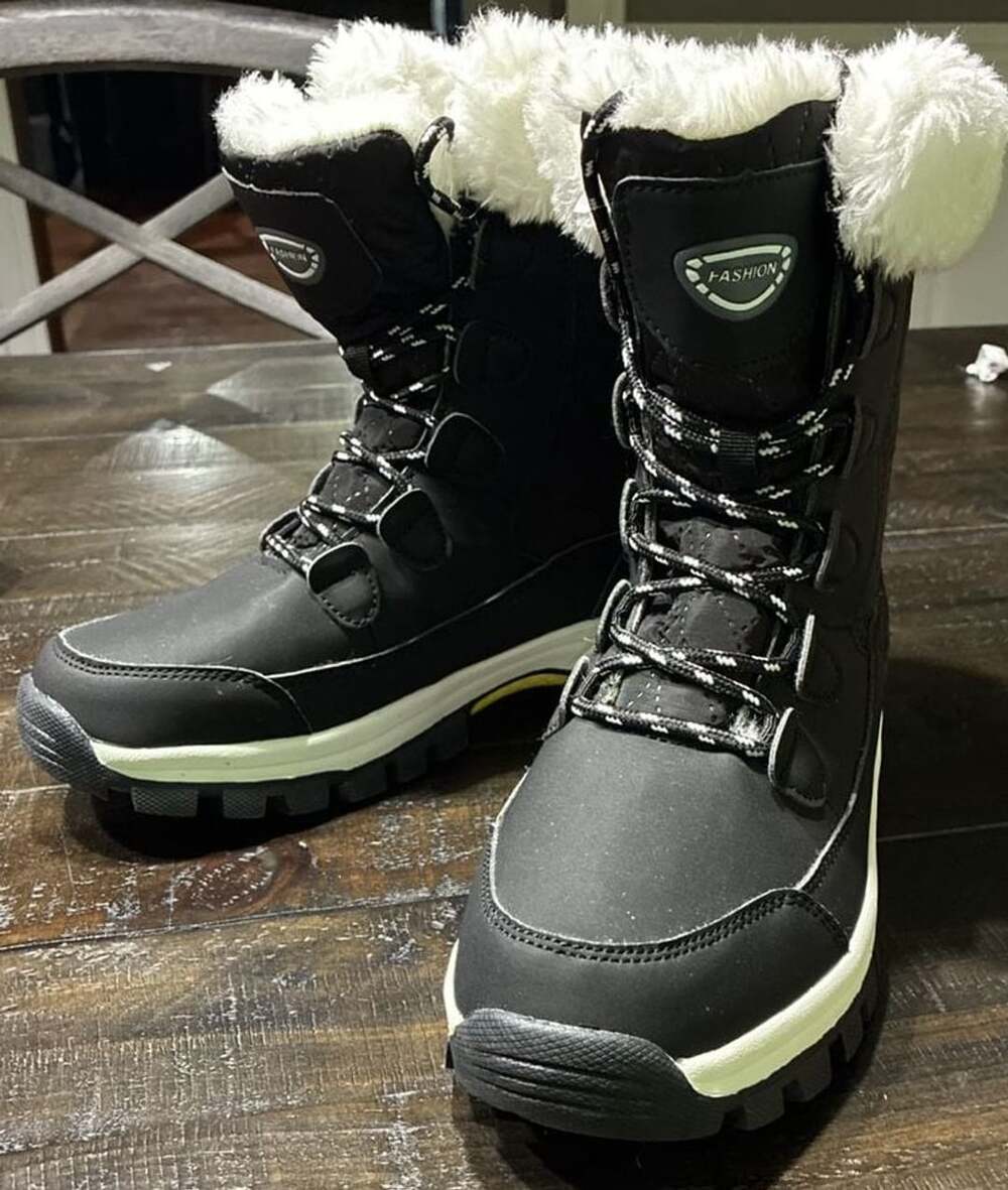 Fashion Winter Snow Boots Black Waterproof Lace-Up Fur-Lined Mid-Calf Booties